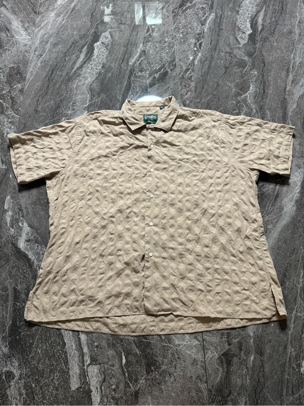 Vintage Gitman Bros Shirt Mens XXL Beige Woven Diamond Made in USA Textured
